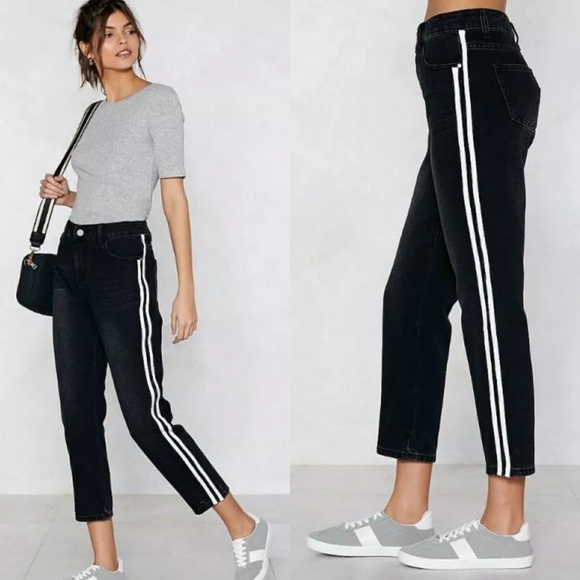 Nasty Gal Denim - Nasty Gal High Rise Skinny Black Striped Jeans